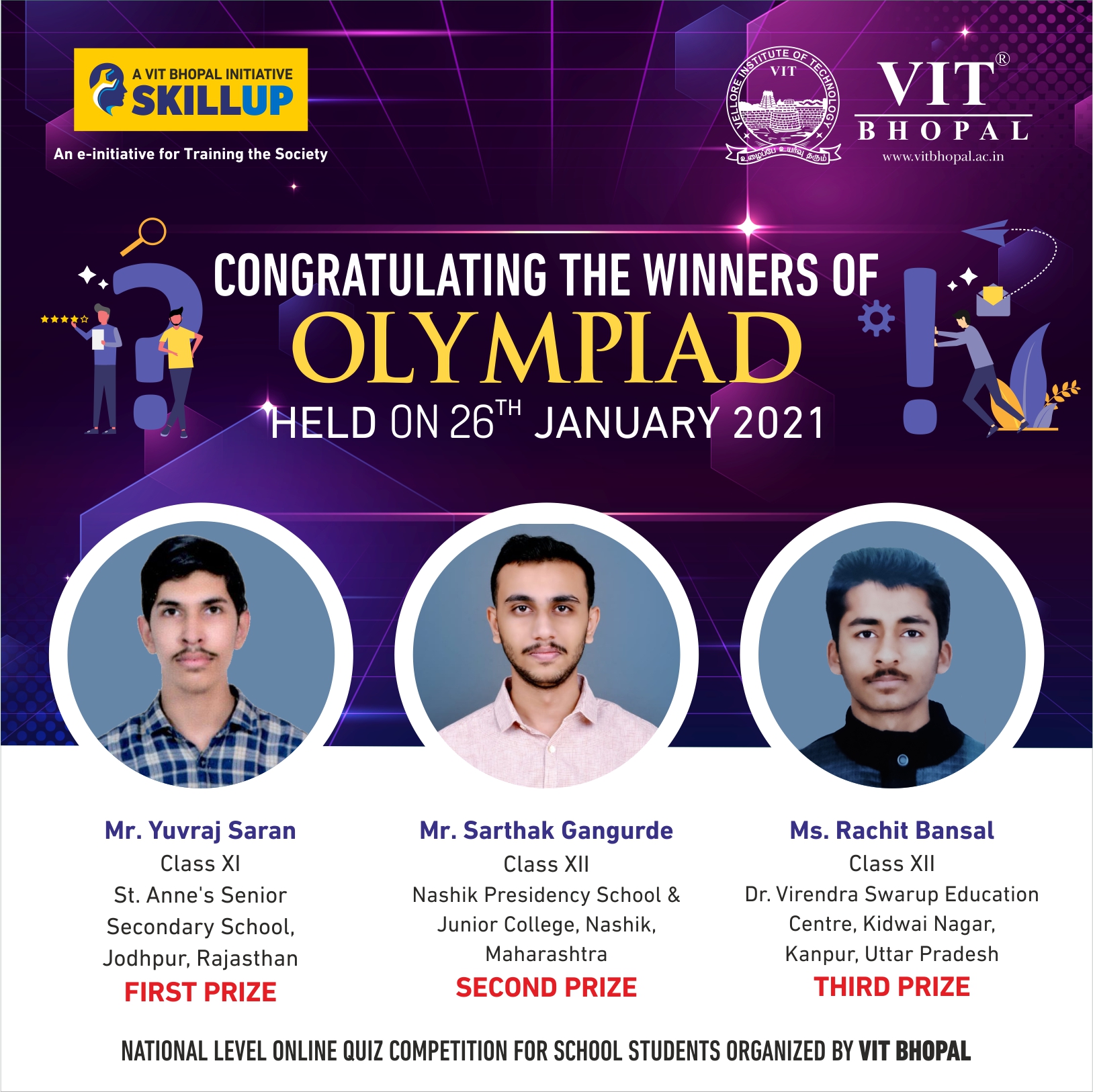 VIT Bhopal  - Best University in Central India -  1-Olympiad-Winners