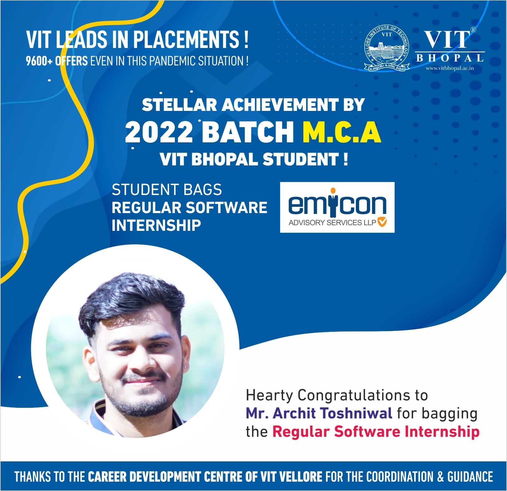 VIT Bhopal  - Best University in Central India -  Internship-Archit-Toshniwal-min