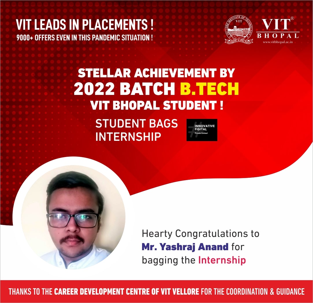 VIT Bhopal  - Best University in Central India -  Internship-Yashraj-min