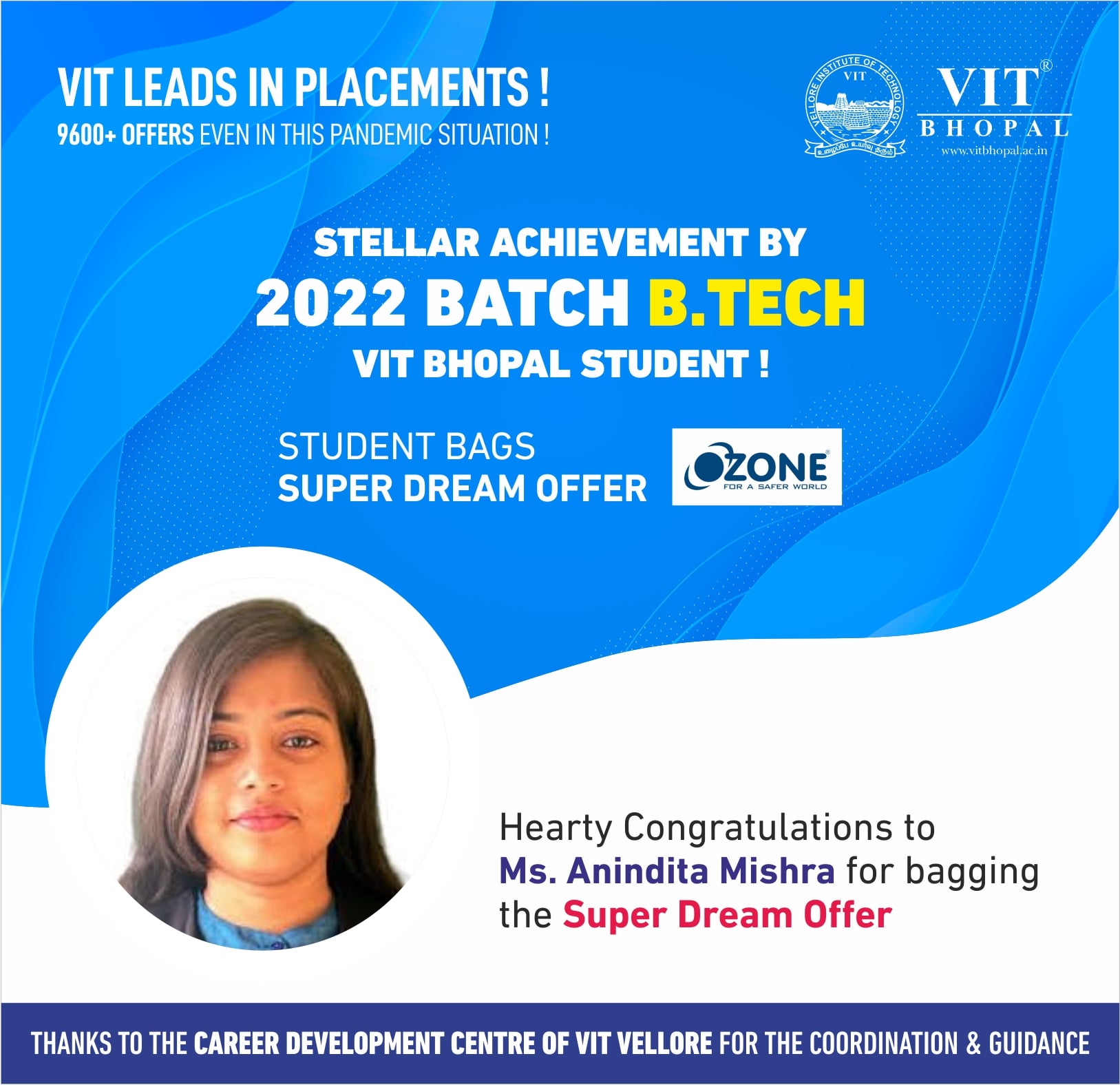VIT Bhopal  - Best University in Central India -  Placement-Anindita-min-1