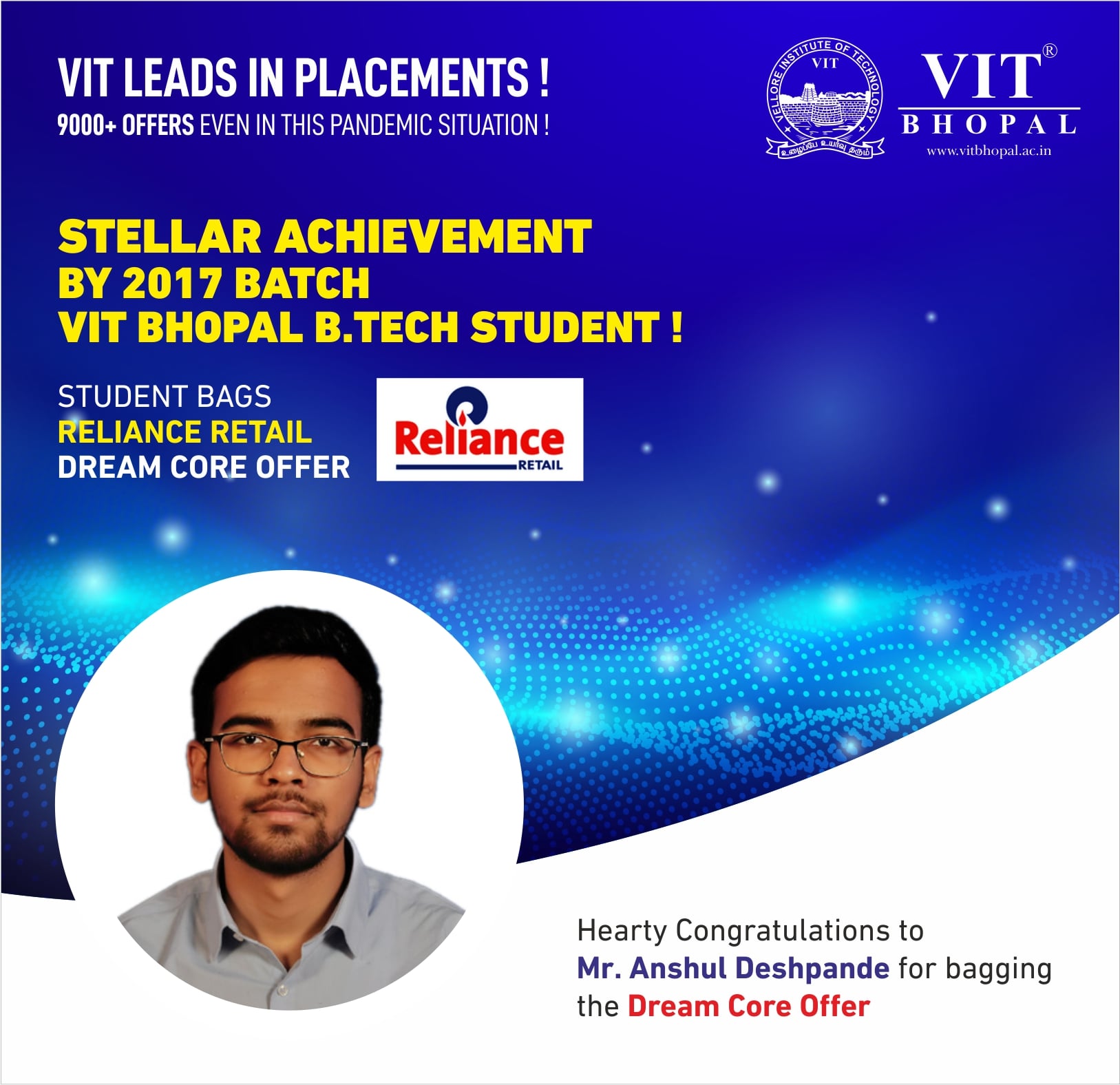 VIT Bhopal  - Best University in Central India -  Placement-Anshul-min