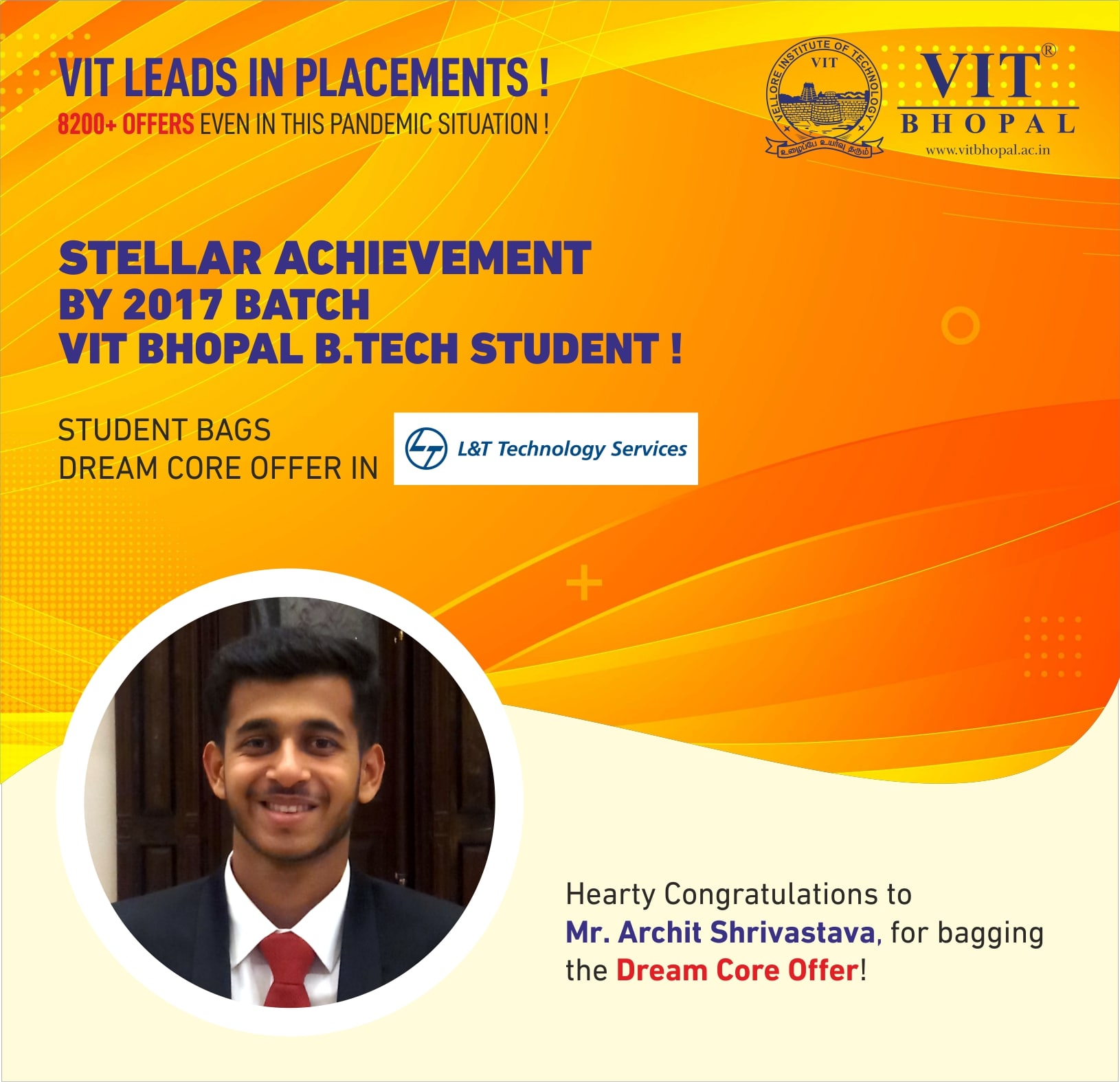 VIT Bhopal  - Best University in Central India -  Placement-Archit-min