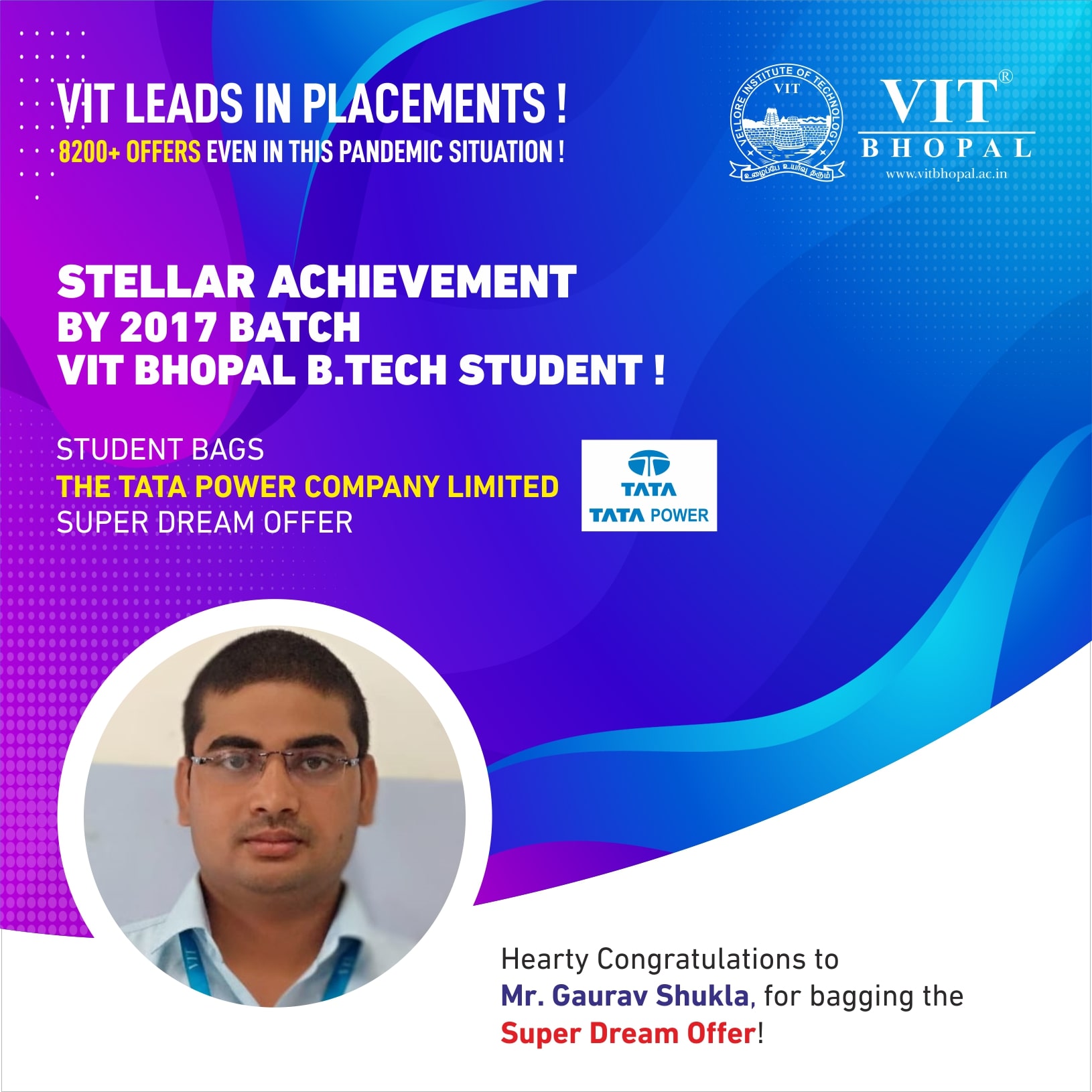 VIT Bhopal  - Best University in Central India -  Placement-Gaurav-Shukla-min