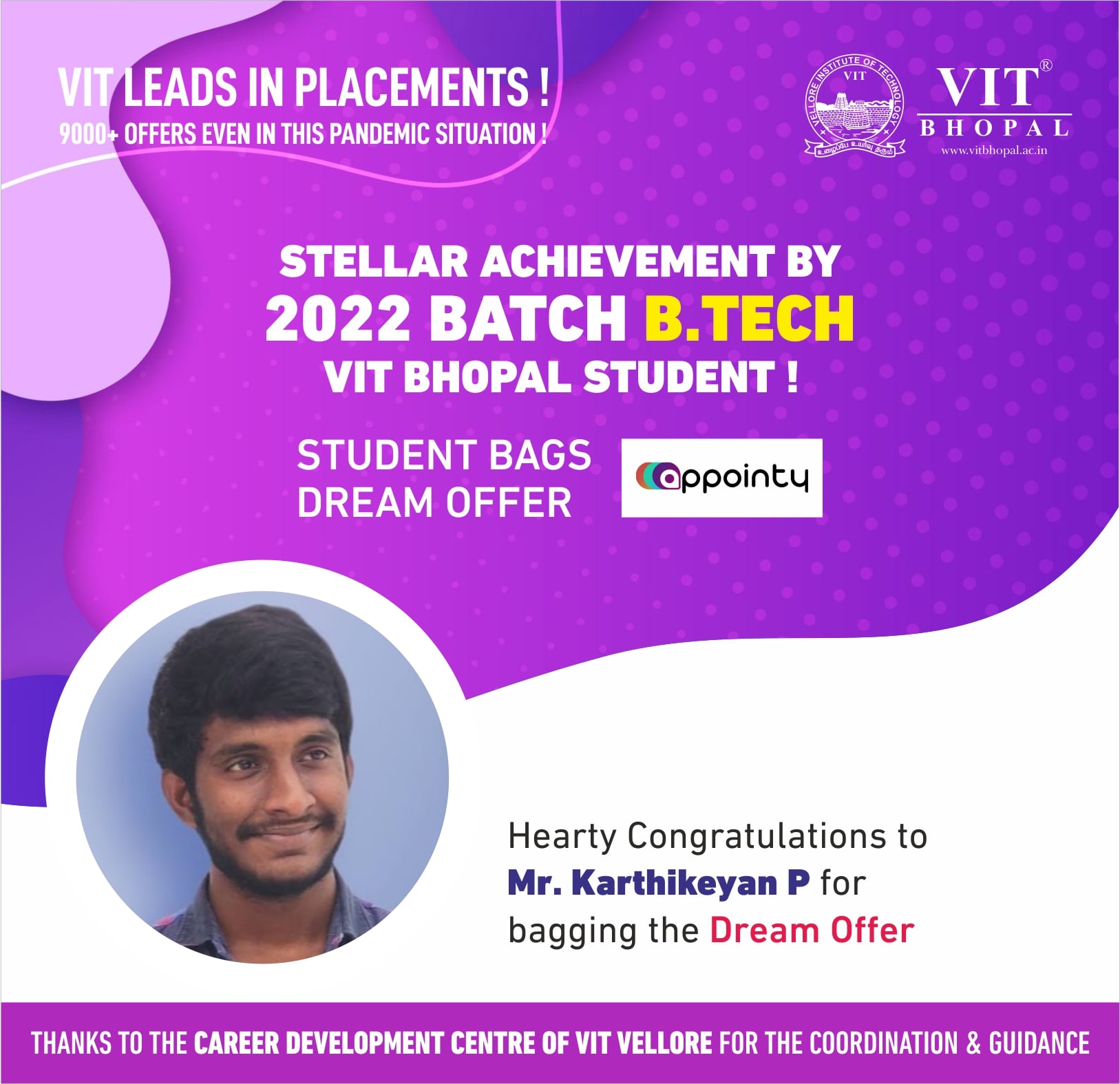 VIT Bhopal  - Best University in Central India -  Placement-Karthikeyan-min