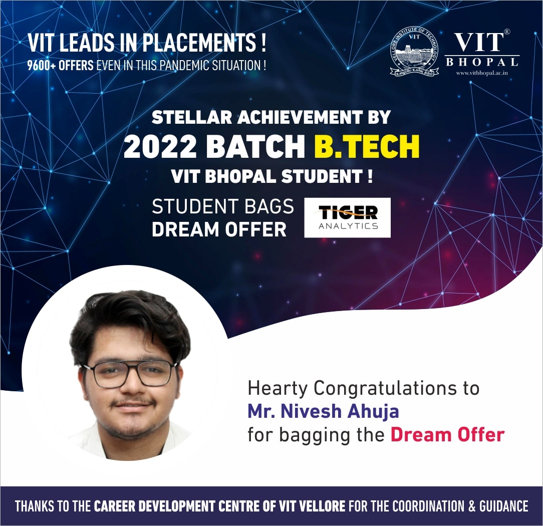 VIT Bhopal  - Best University in Central India -  Placement-Nivesh-Ahuja-min-1
