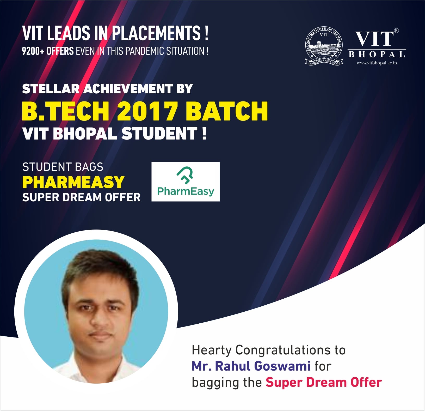 VIT Bhopal  - Best University in Central India -  Placement-Rahul-Goswami-min