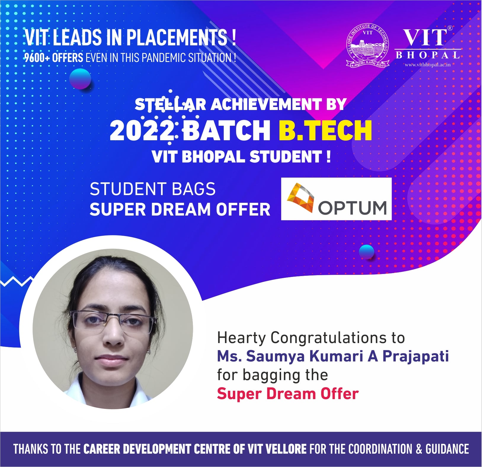 VIT Bhopal  - Best University in Central India -  Placement-Saumya-min-1