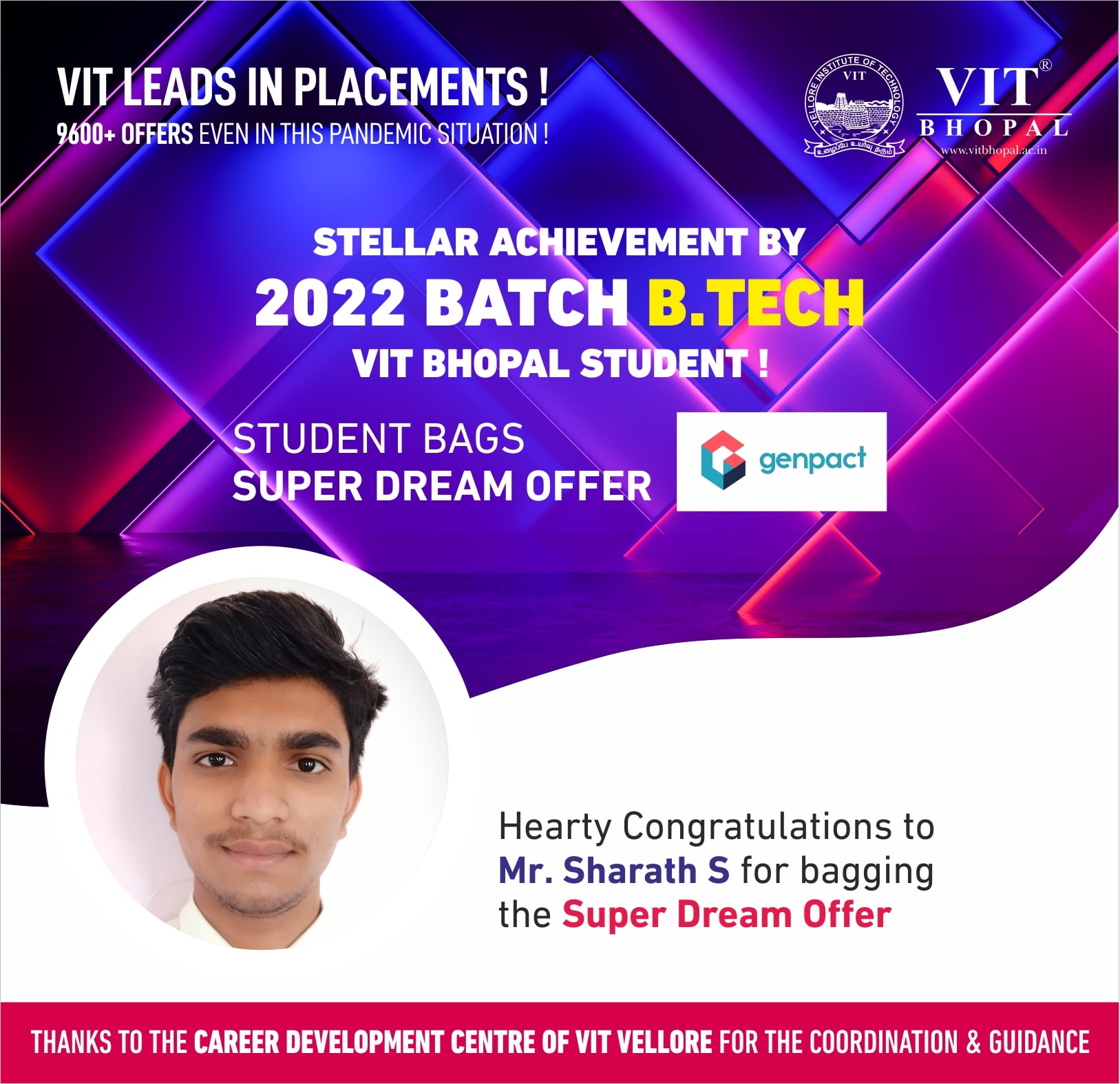 VIT Bhopal  - Best University in Central India -  Placement-Sharath-min-1