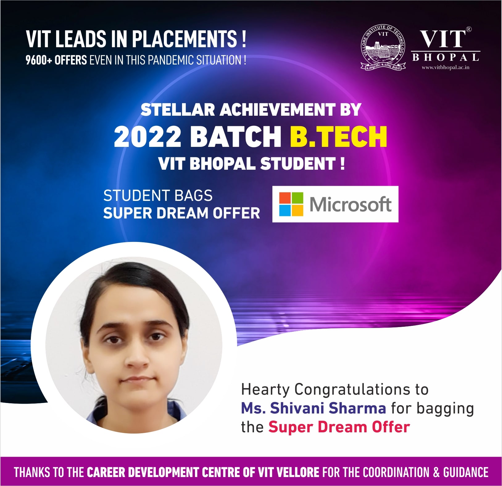 VIT Bhopal  - Best University in Central India -  Placement-Shivani-Sharma-min-1