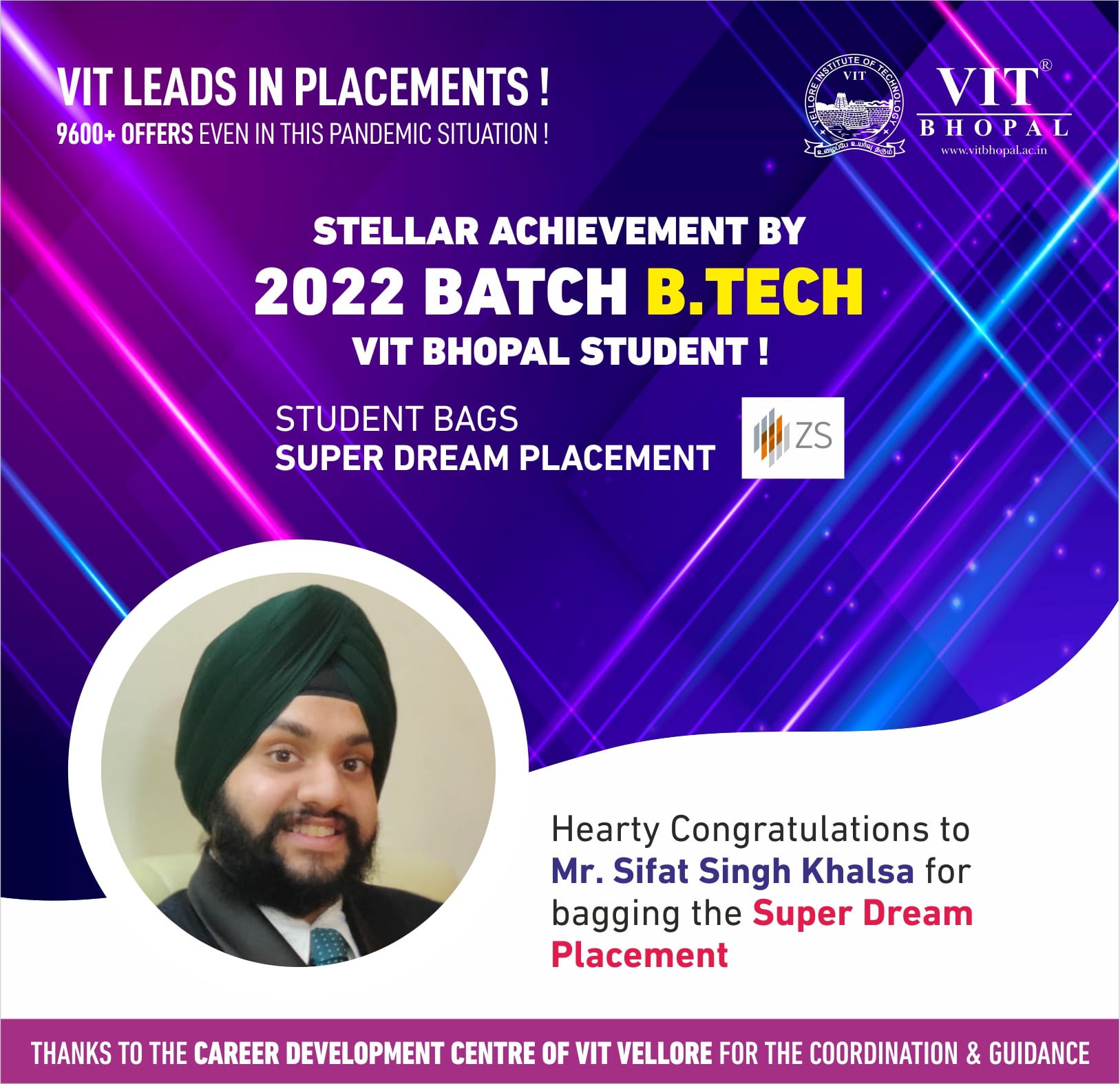 VIT Bhopal  - Best University in Central India -  Placement-Sifat-Singh-min-1