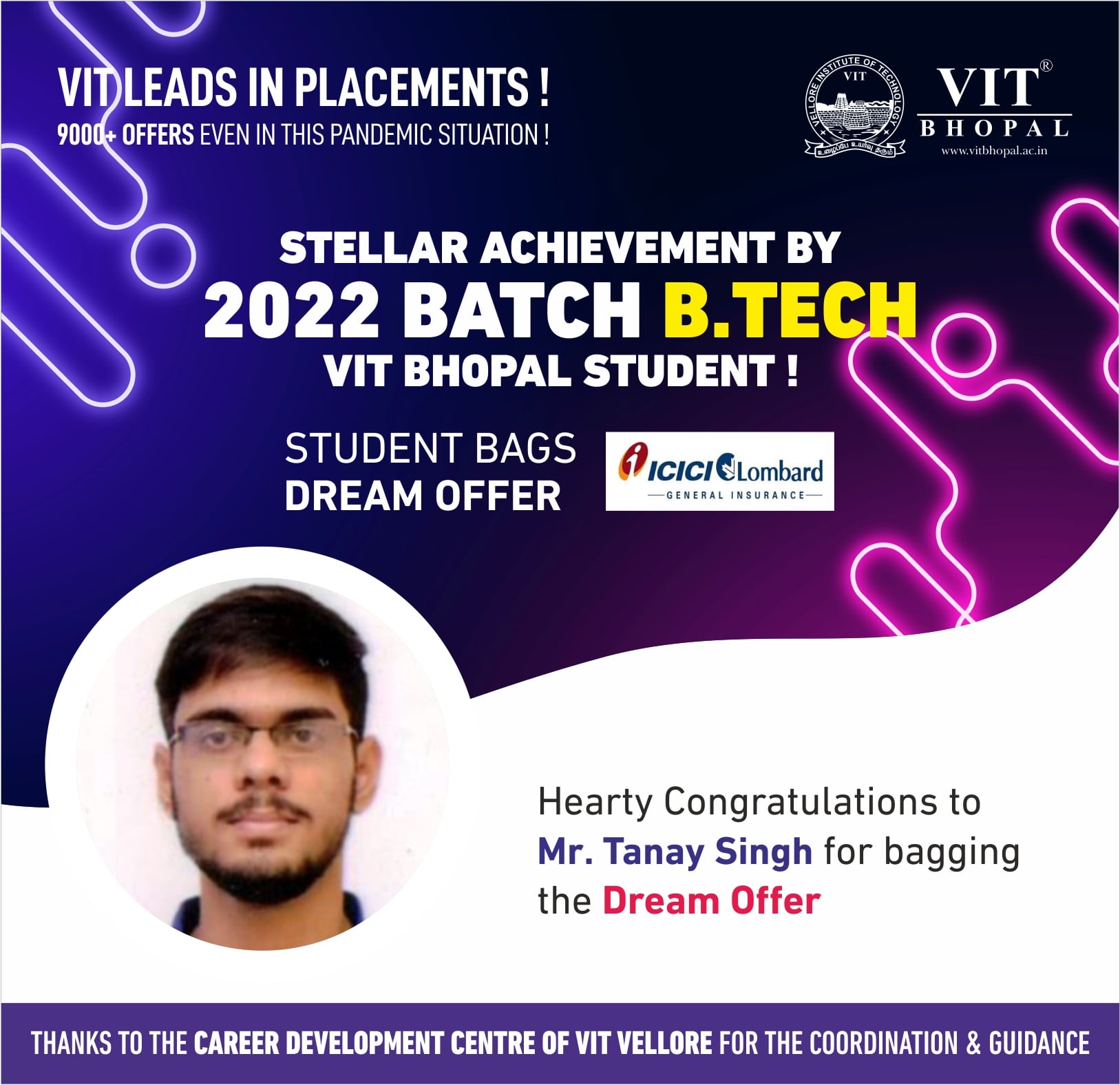VIT Bhopal  - Best University in Central India -  Placement-Tanay-Singh-min