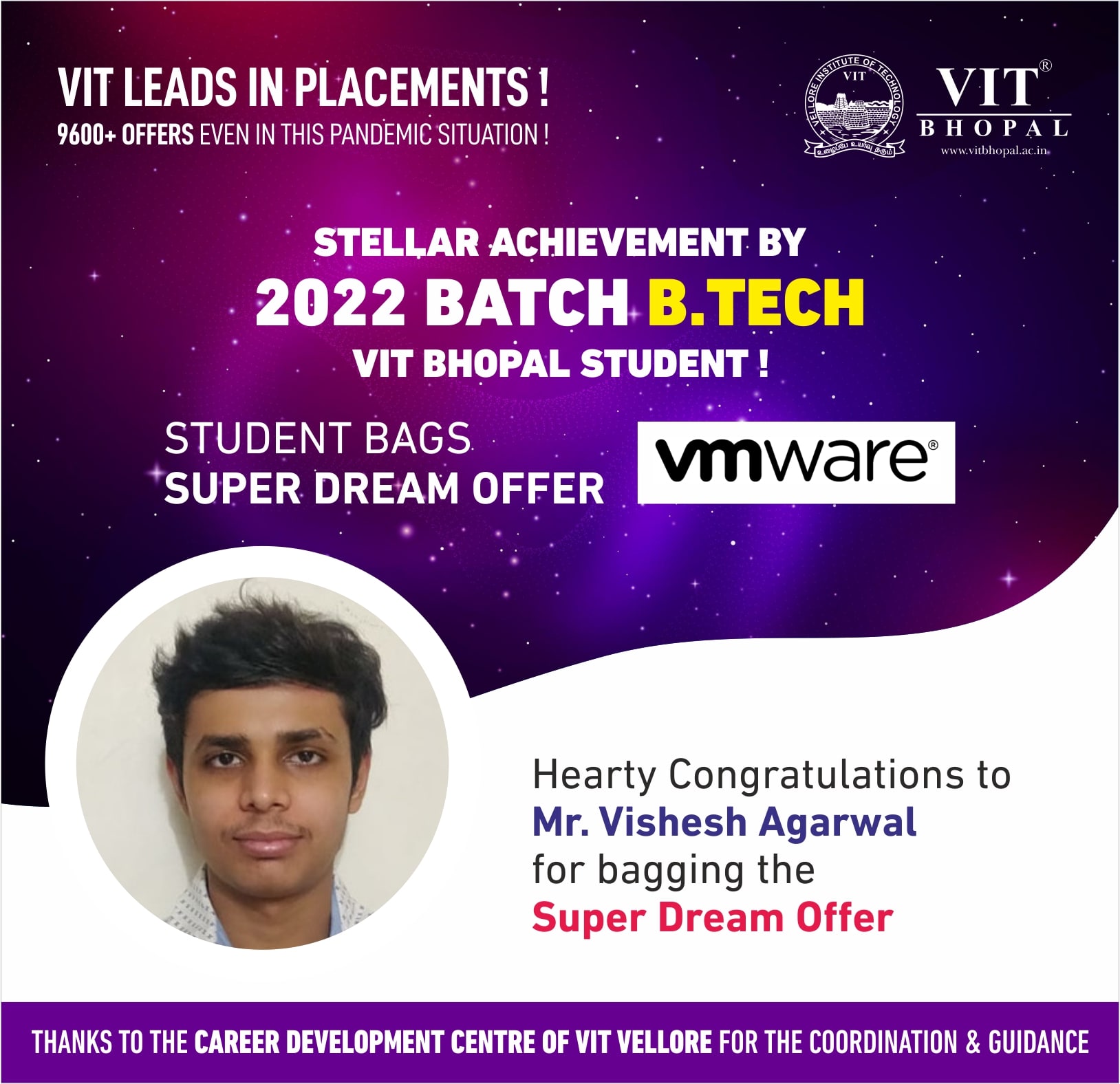 VIT Bhopal  - Best University in Central India -  Placement-Vishesh-Agarwal-min-1