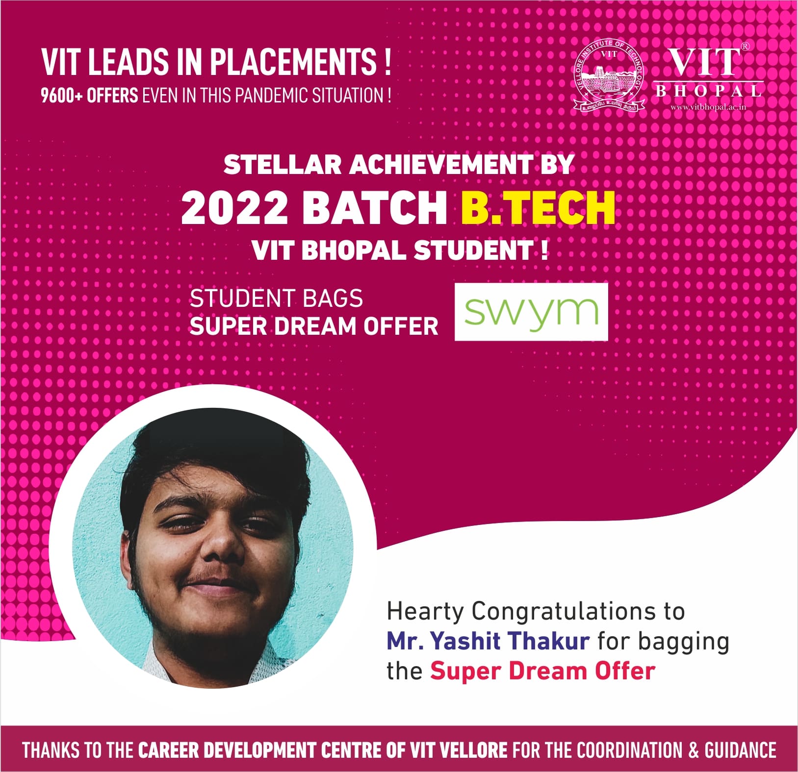 VIT Bhopal  - Best University in Central India -  Placement-Yashit-Thakur-min-1
