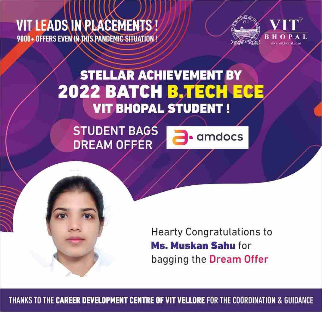 VIT Bhopal  - Best University in Central India -  DO-Placement-Muskan-Sahu