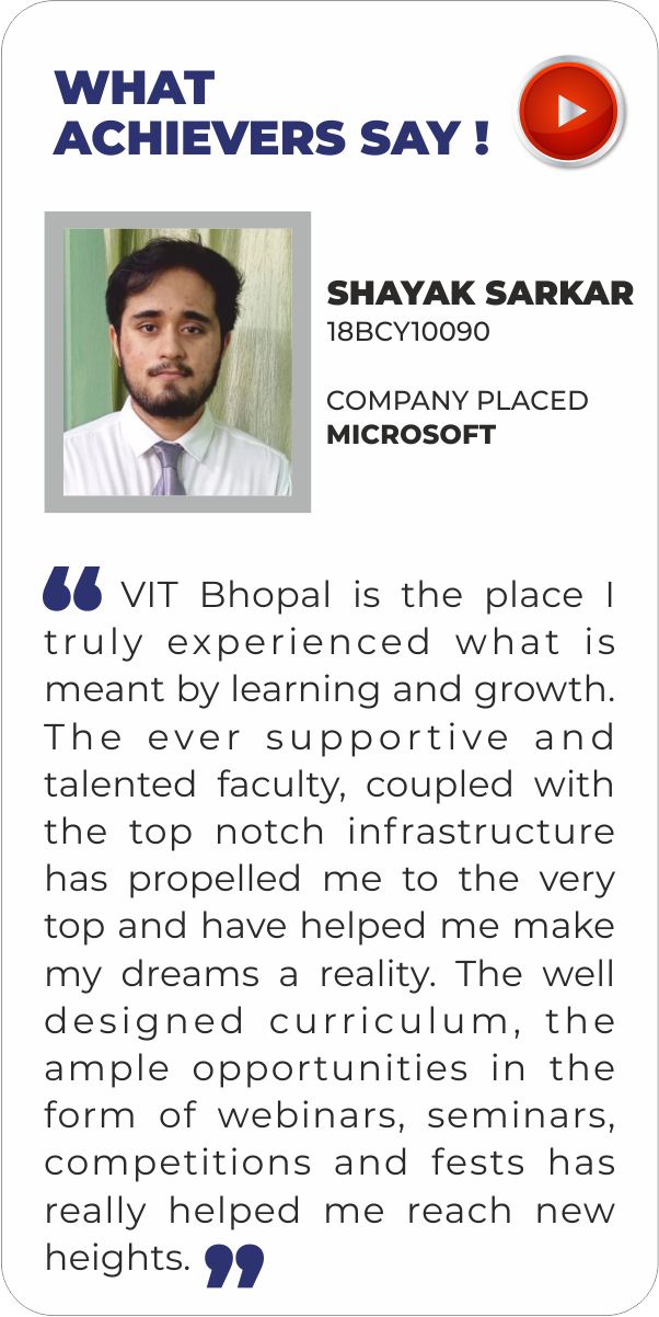 VIT Bhopal  - Best University in Central India -  Testimonial16