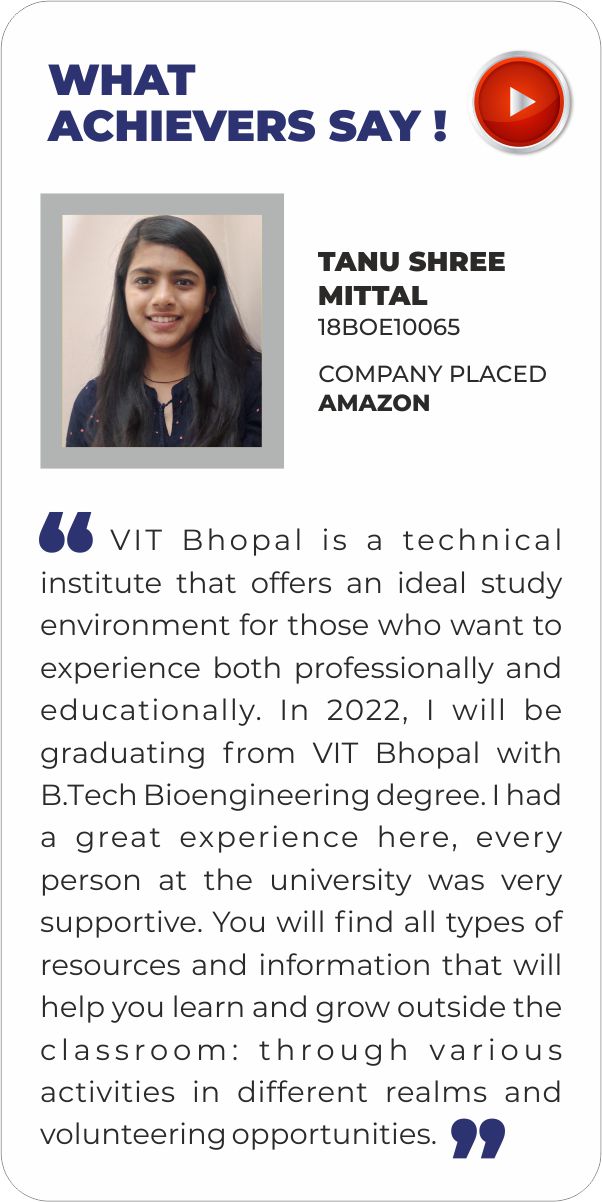 VIT Bhopal  - Best University in Central India -  Testimonial8