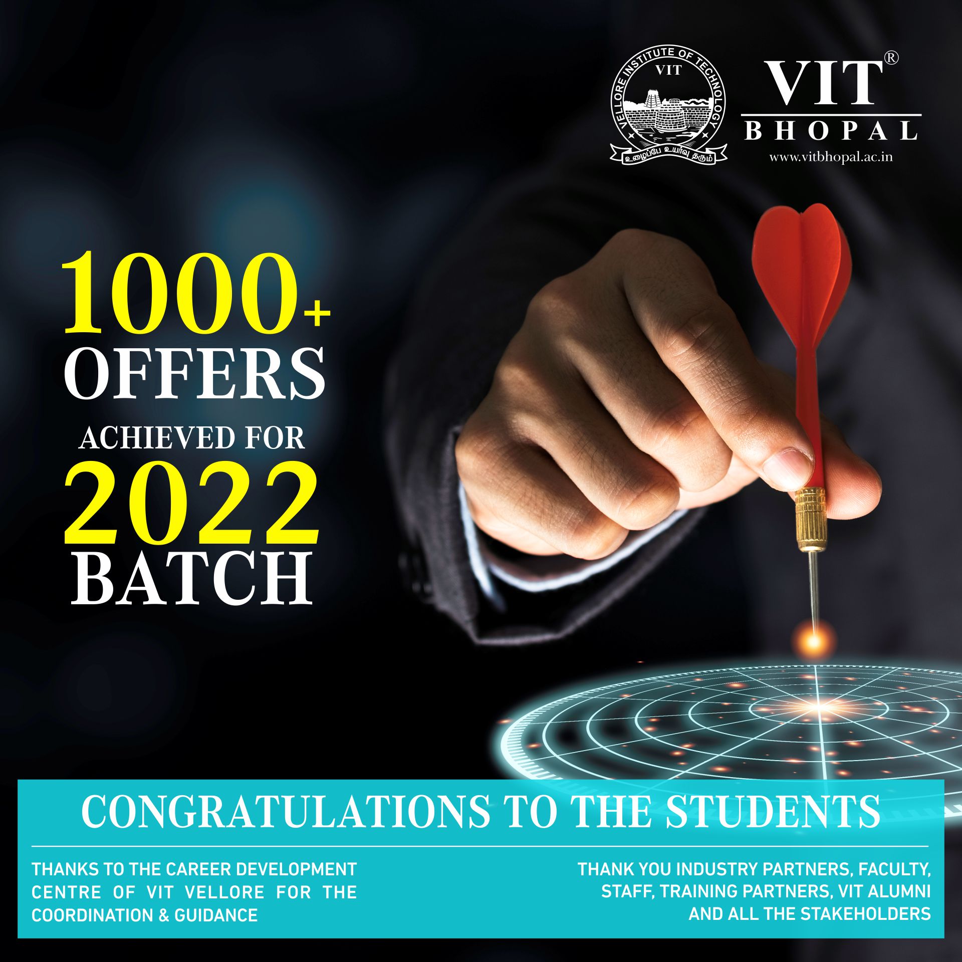 VIT Bhopal  - Best University in Central India -  Placement-Double-Century