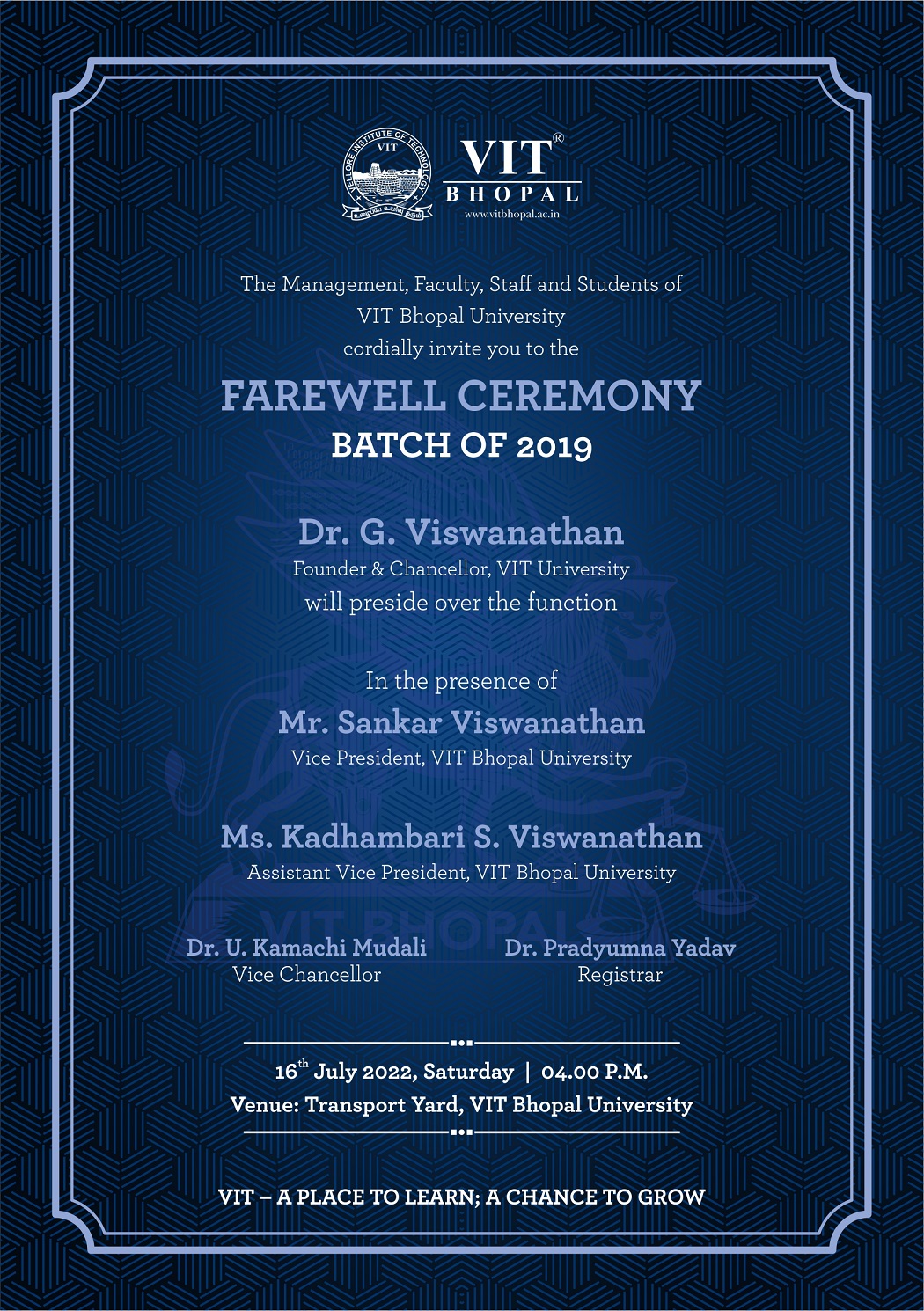 VIT Bhopal  - Best University in Central India -  Farewell-Invitation-2019-Batch