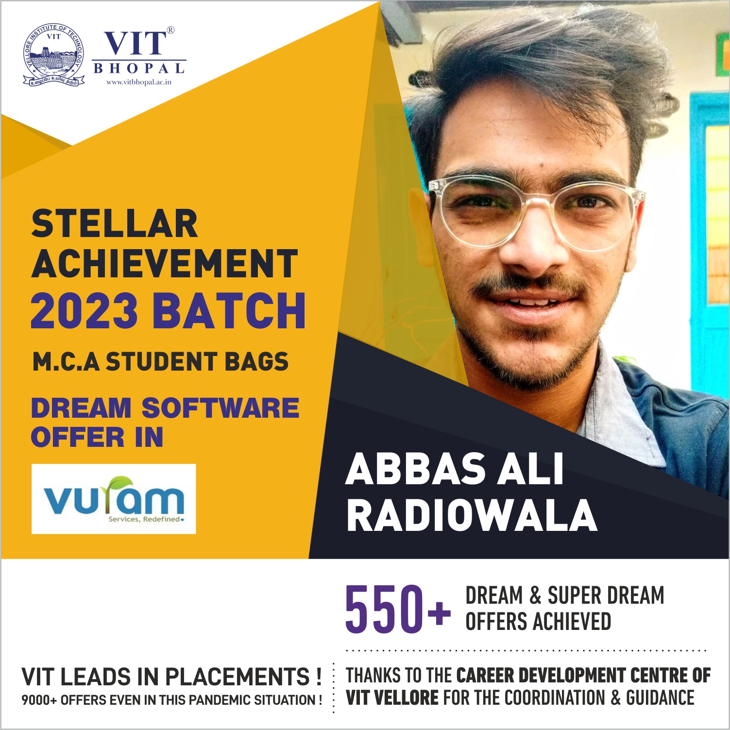 VIT Bhopal  - Best University in Central India -  Placement-Abbas-Ali