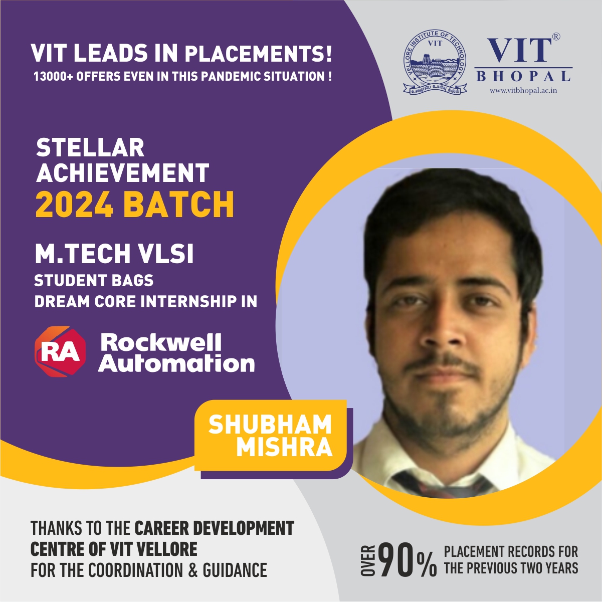 VIT Bhopal  - Best University in Central India -  Shubham-Intern-Post