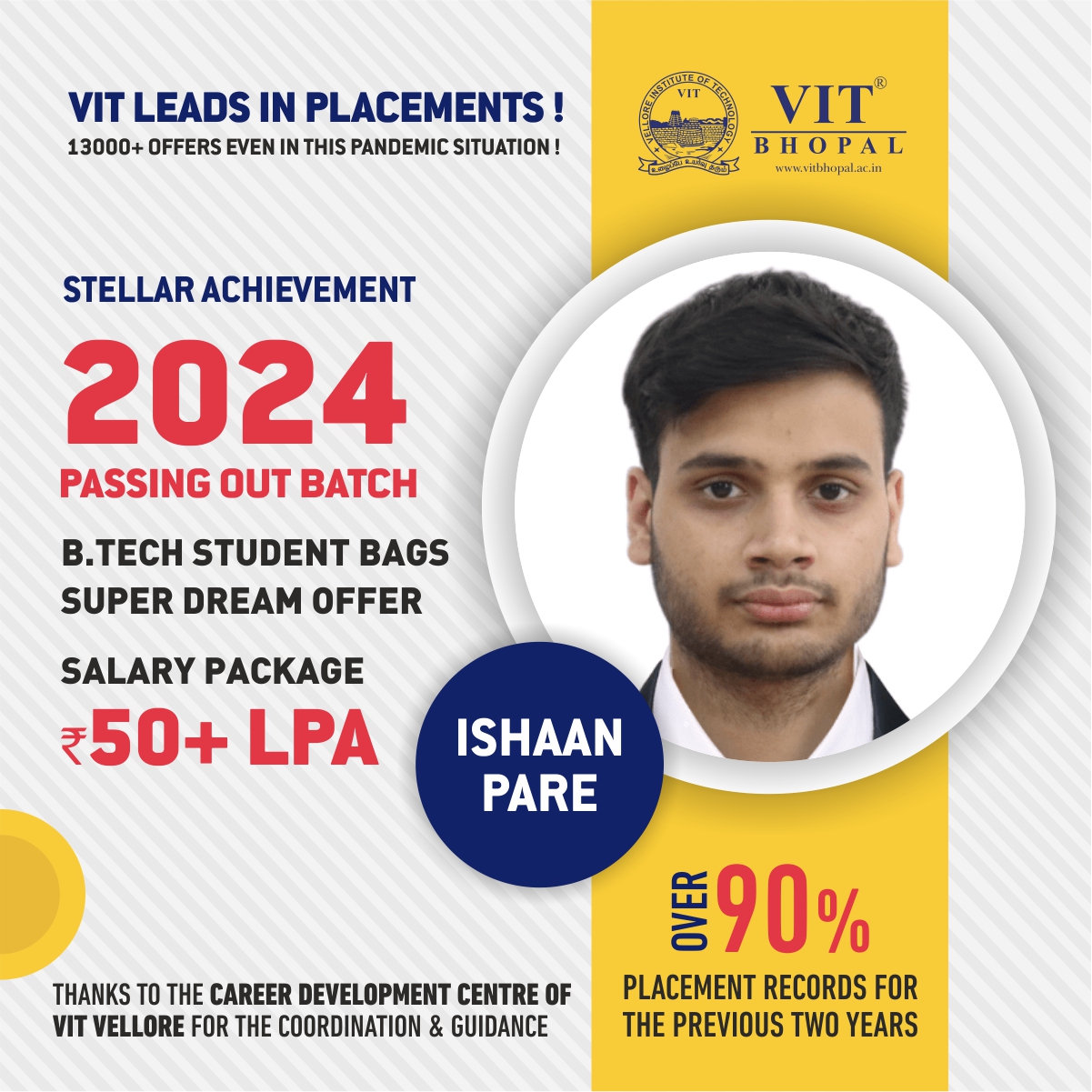 VIT Bhopal  - Best University in Central India -  2024_Ishaan-Pare-Placement-post
