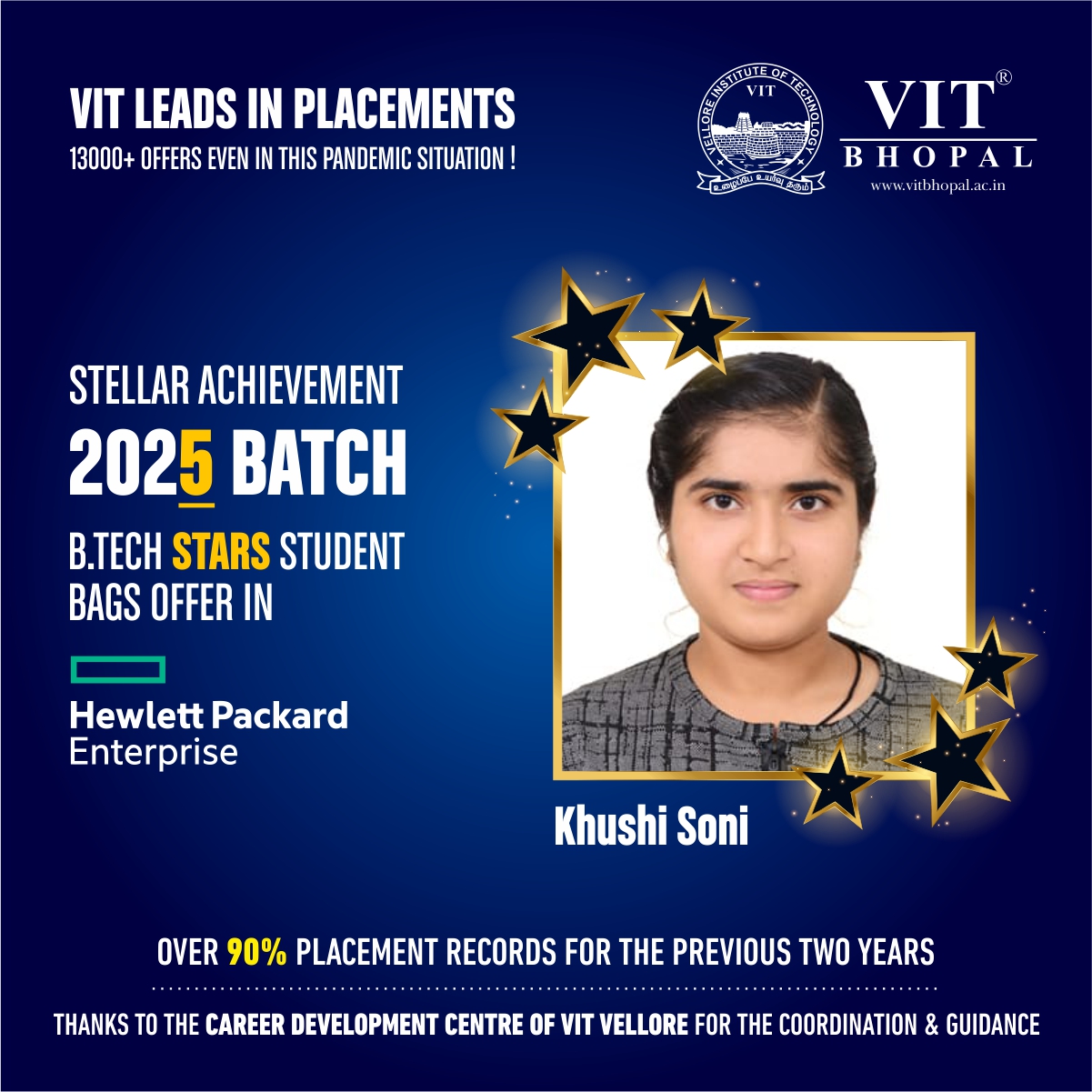 VIT Bhopal  - Best University in Central India -  2025_Khushi-Soni-Placement-post