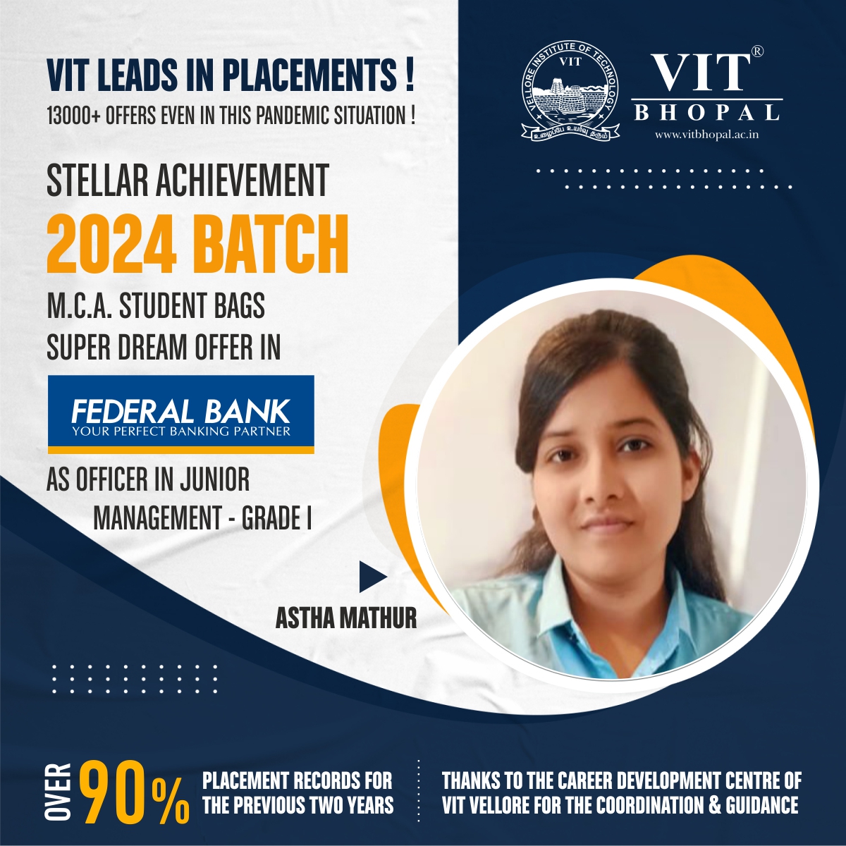 VIT Bhopal  - Best University in Central India -  SD_Astha-Mathur-Placement-post