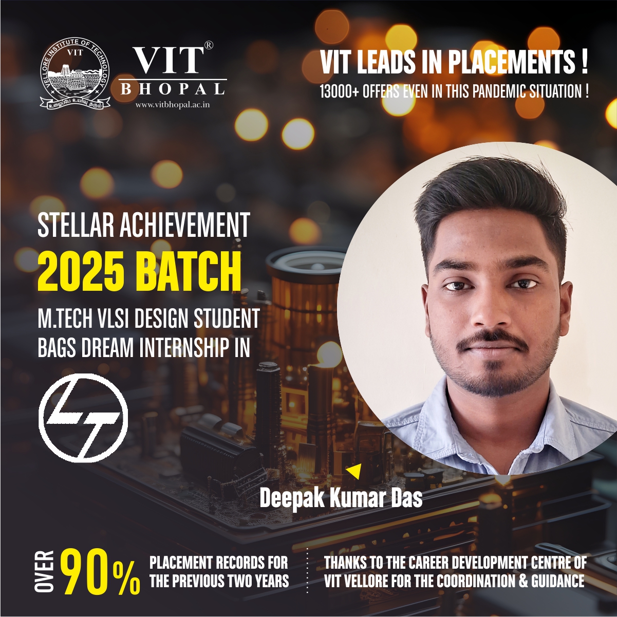 VIT Bhopal  - Best University in Central India -  Dream-Deepak-Kumar-Das-Intern-Post